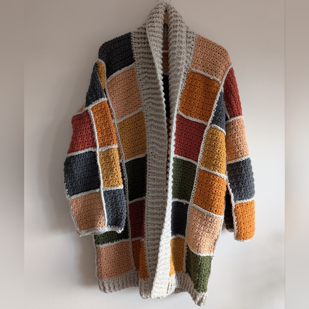 Handmade Colorful Patchwork Knit Long Cardigan